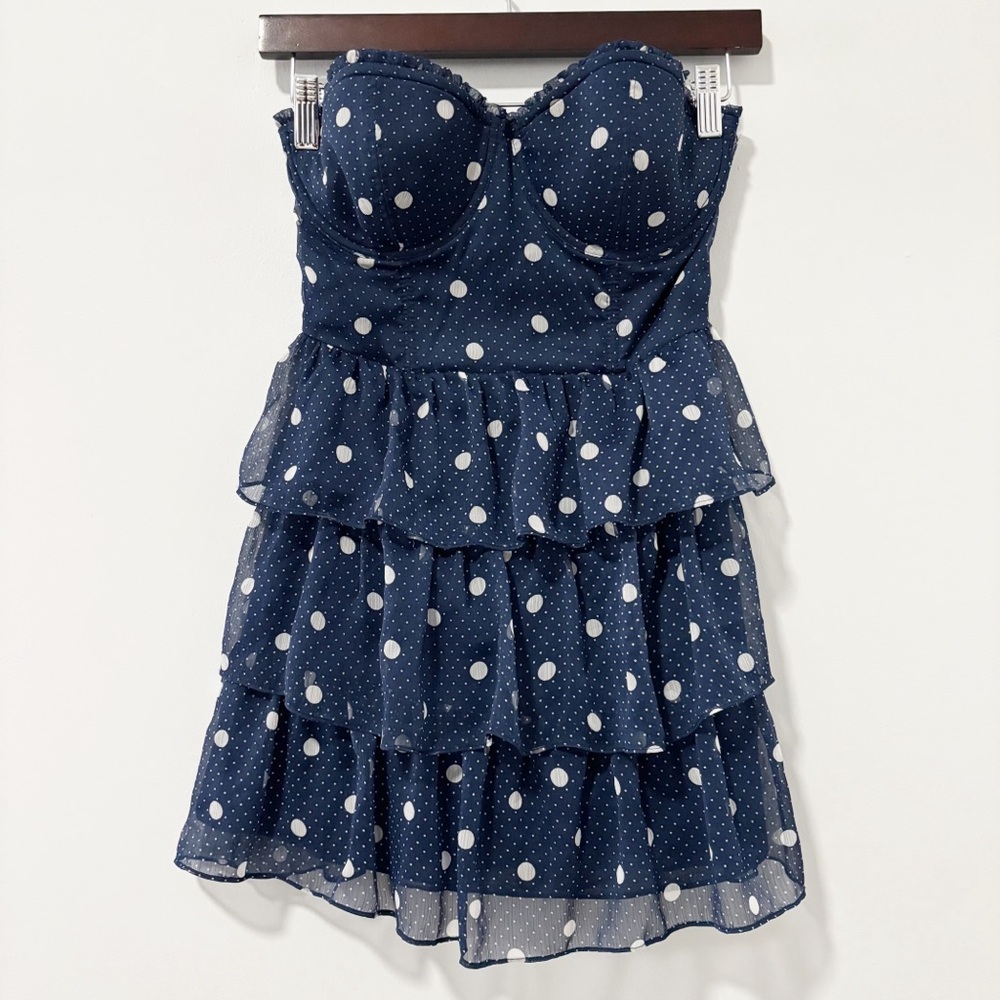 Abercrombie & Fitch Navy Blue Polka Dot Strapless Mini Dress Womens Size Medium